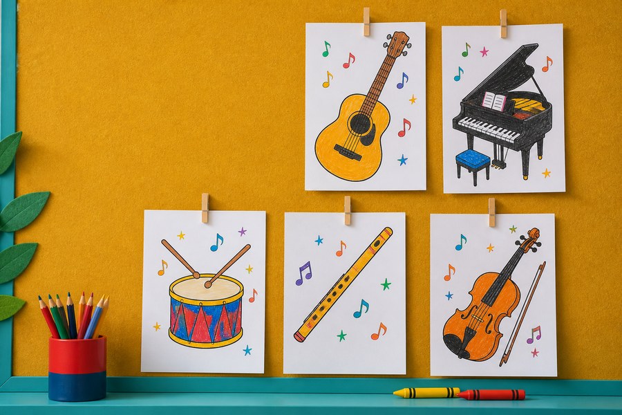 Imagine de prezentare pentru Planșe cu instrumente muzicale de colorat