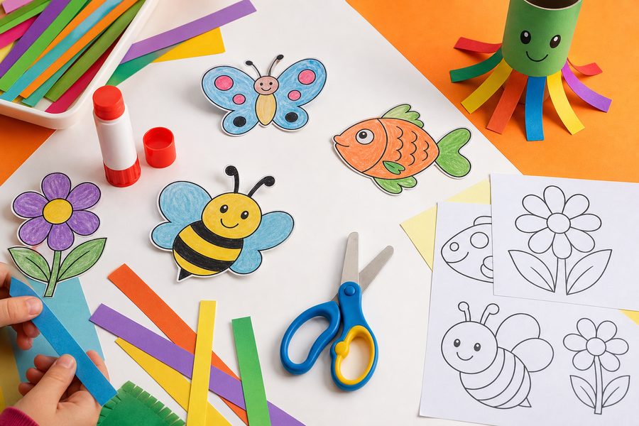 Imagine de prezentare pentru Activități manuale cu planșe colorate și decupate