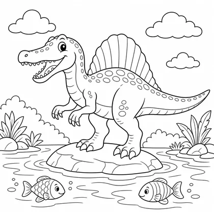 Planșă cu spinosaurus de colorat