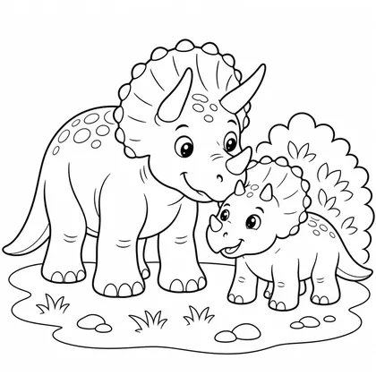 Planșă cu triceratops de colorat