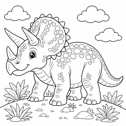 Planșă cu triceratops de colorat