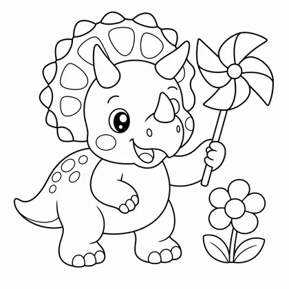 Planșă cu triceratops de colorat